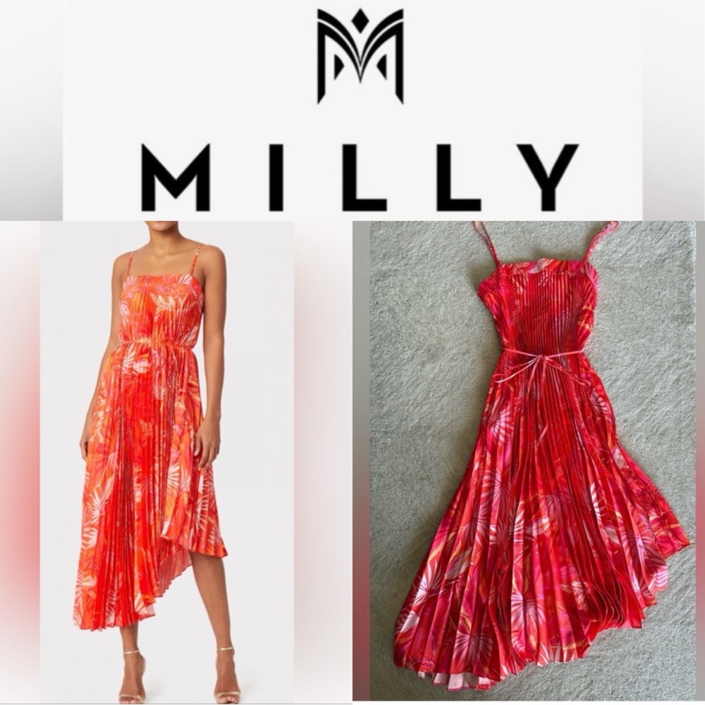 Milly Irene Tropical Pleated Dress